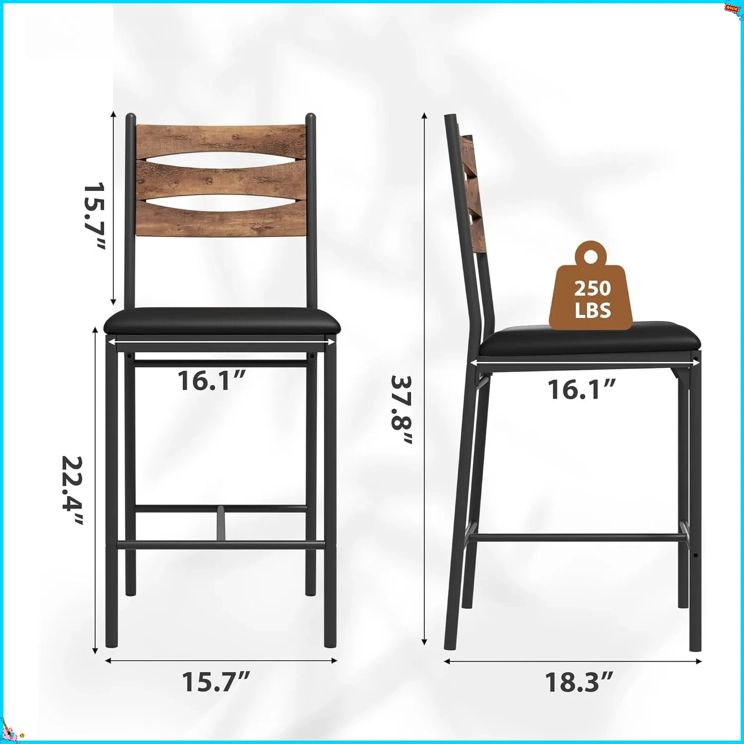 مجموعة مقاعد بار مستديرة مكونة من 2: مقاعد سميكة من الجلد الصناعي مبطنة مع مسند ظهر ومسند للقدمين لبار المنزل الحديث، جزيرة المطبخ