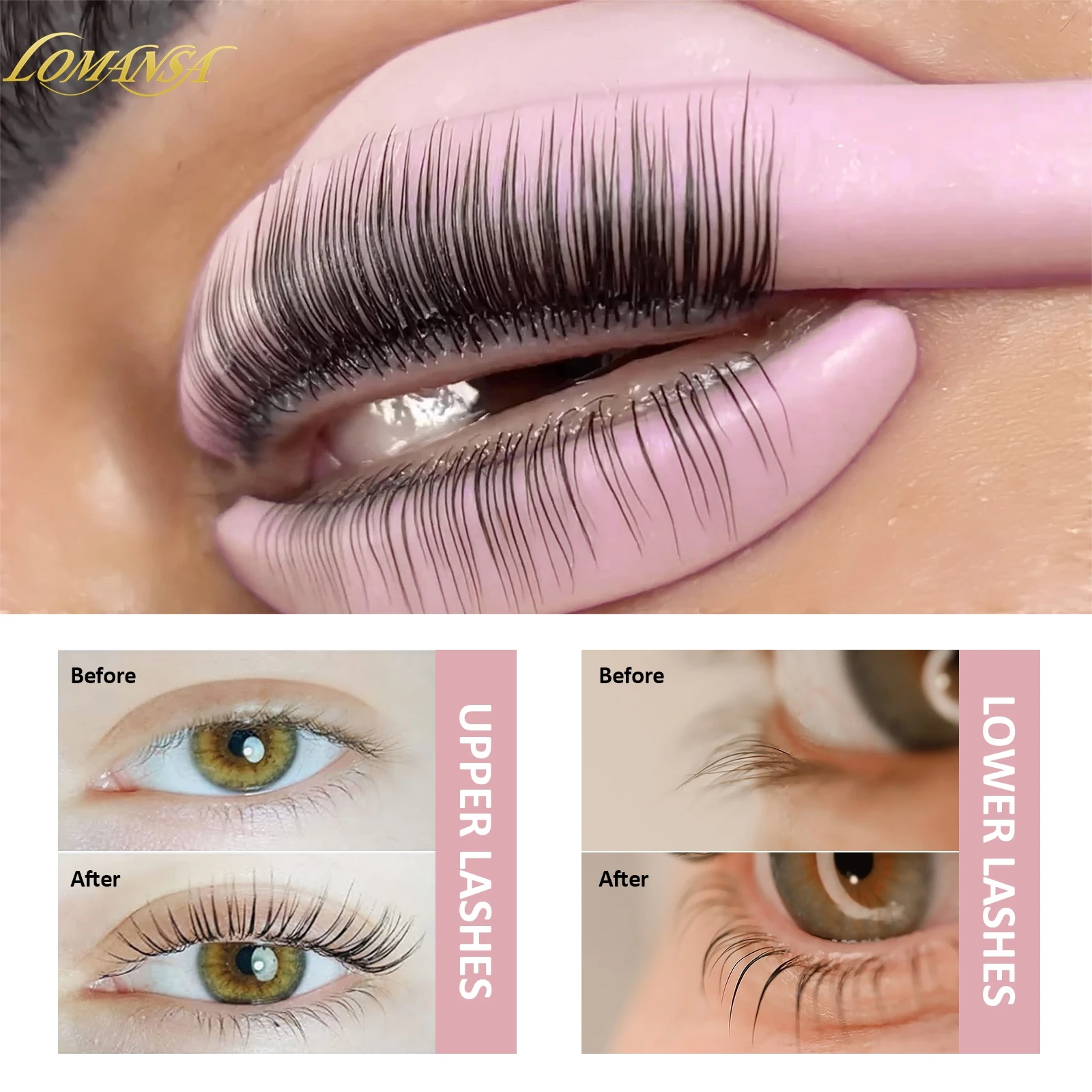 Lomansa 7 Pairs L Curl Silicone Eyelash Perm Pads Sticky Lashes Rod Shield Lifting 3D Eyelash Curler Accessories Makeup Tool