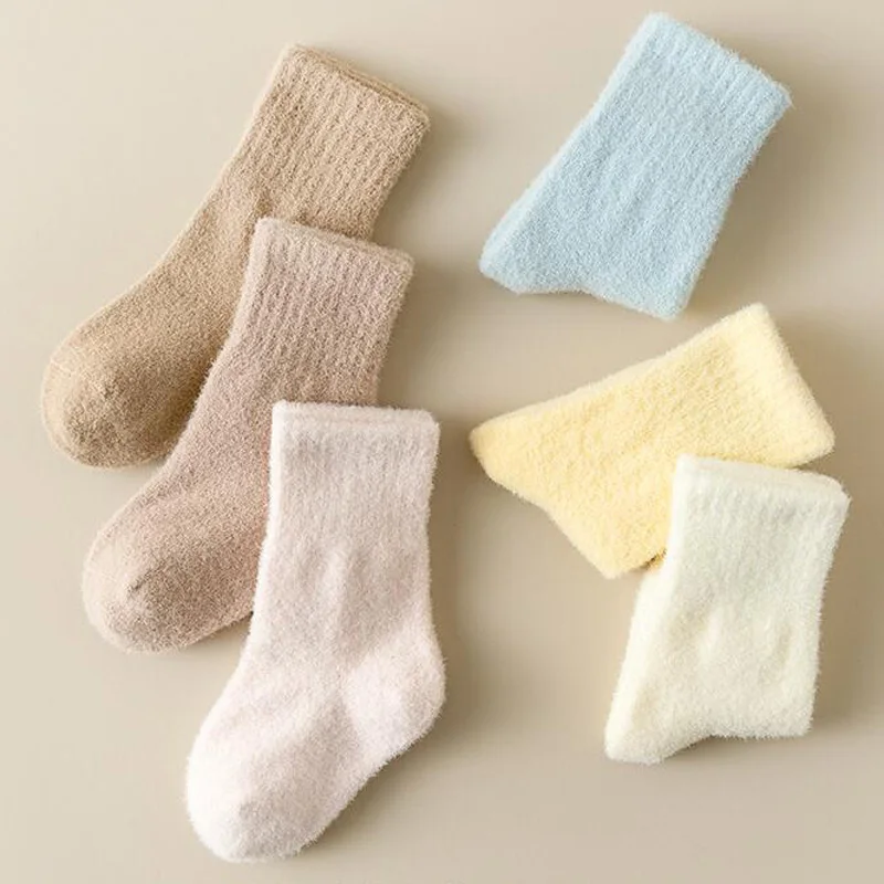 

2Pair/lot New Winter Thick Warm Solid Color Boys and Girls Baby Socks