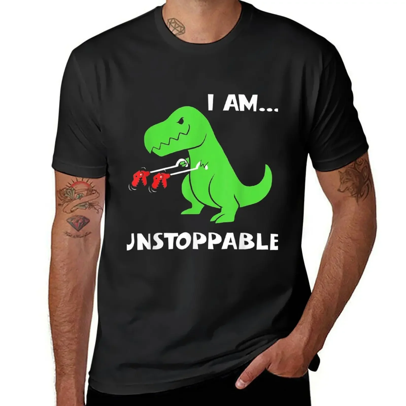 

Футболка T-rex Dinosaur I Am Unstoppable, таможенный дизайн, ваша собственная одежда в стиле каваи, быстросохнущая футболка с рисунком, футболки для мужчин