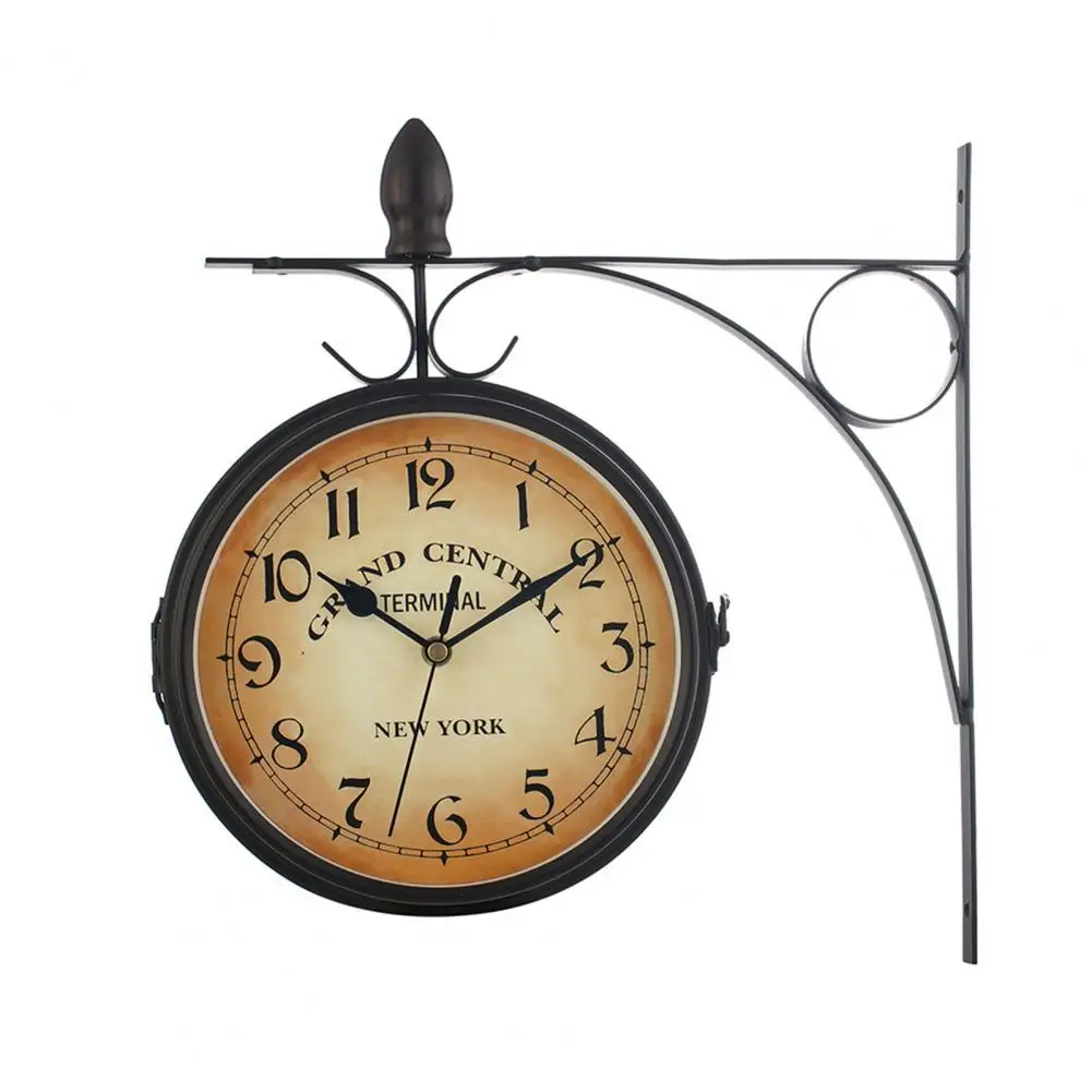 Durable Metal Wall Clock Metal Wall Clock Vintage Double-sided Wall Clock with Iron Rack Battery Operated Analog for Room