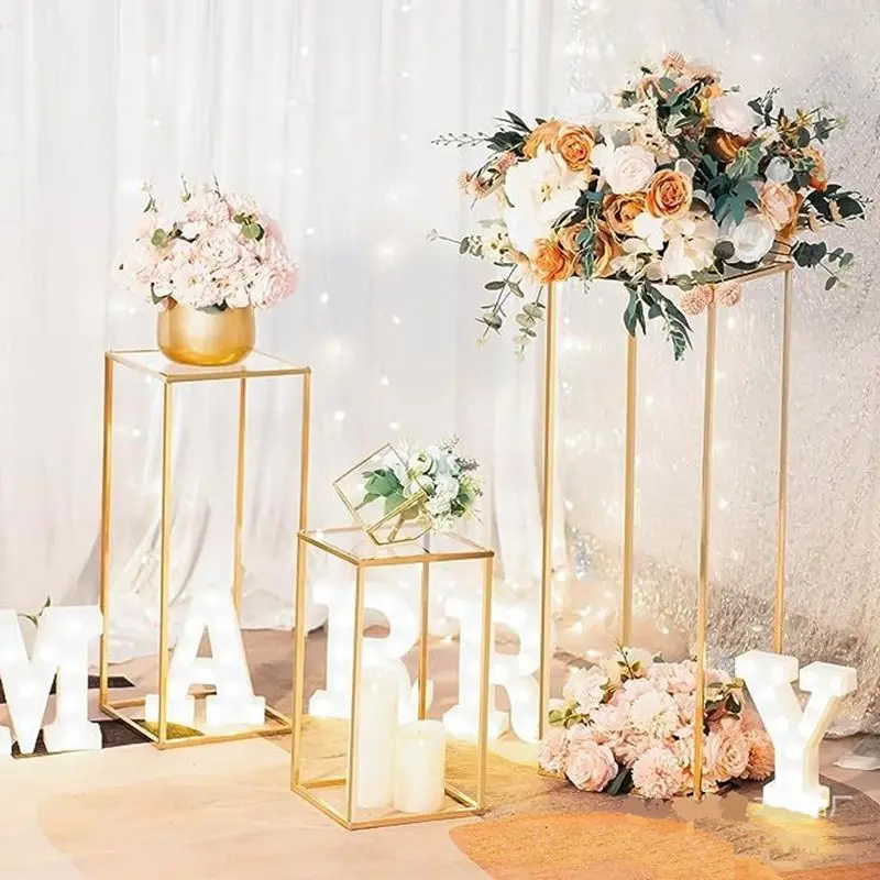 1pcs Golden Column Stand Party Wedding Floor, Geometric Holder, Centerpiece Prop, Iron Art, Detachable Flower Rack