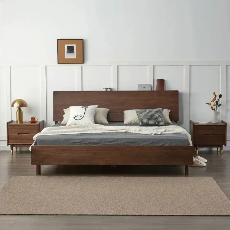 

Black walnut bed Nordic simple solid wood double