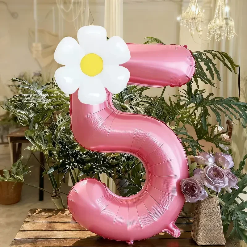 Weiße Gänseblümchen-Ballons Set Macaron Gelb/Rosa 40 Zoll Zahlenballon Geburtstagsfeier Jubiläumsdekoration Foto-Requisiten – Detail 16