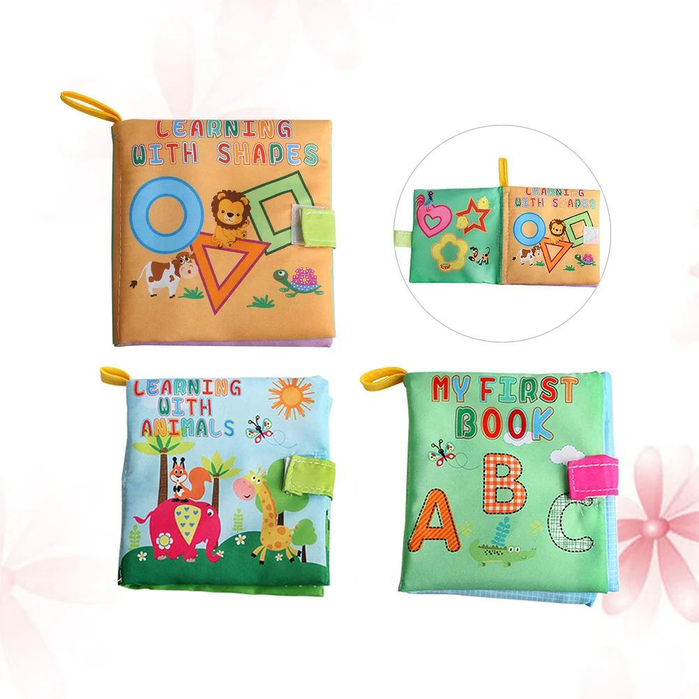 3pcs Baby Early Educational Cloth Book Washable Fabric Toy Creative Preschool Learning Books for Kids (Shape+Alphabet+Animal)