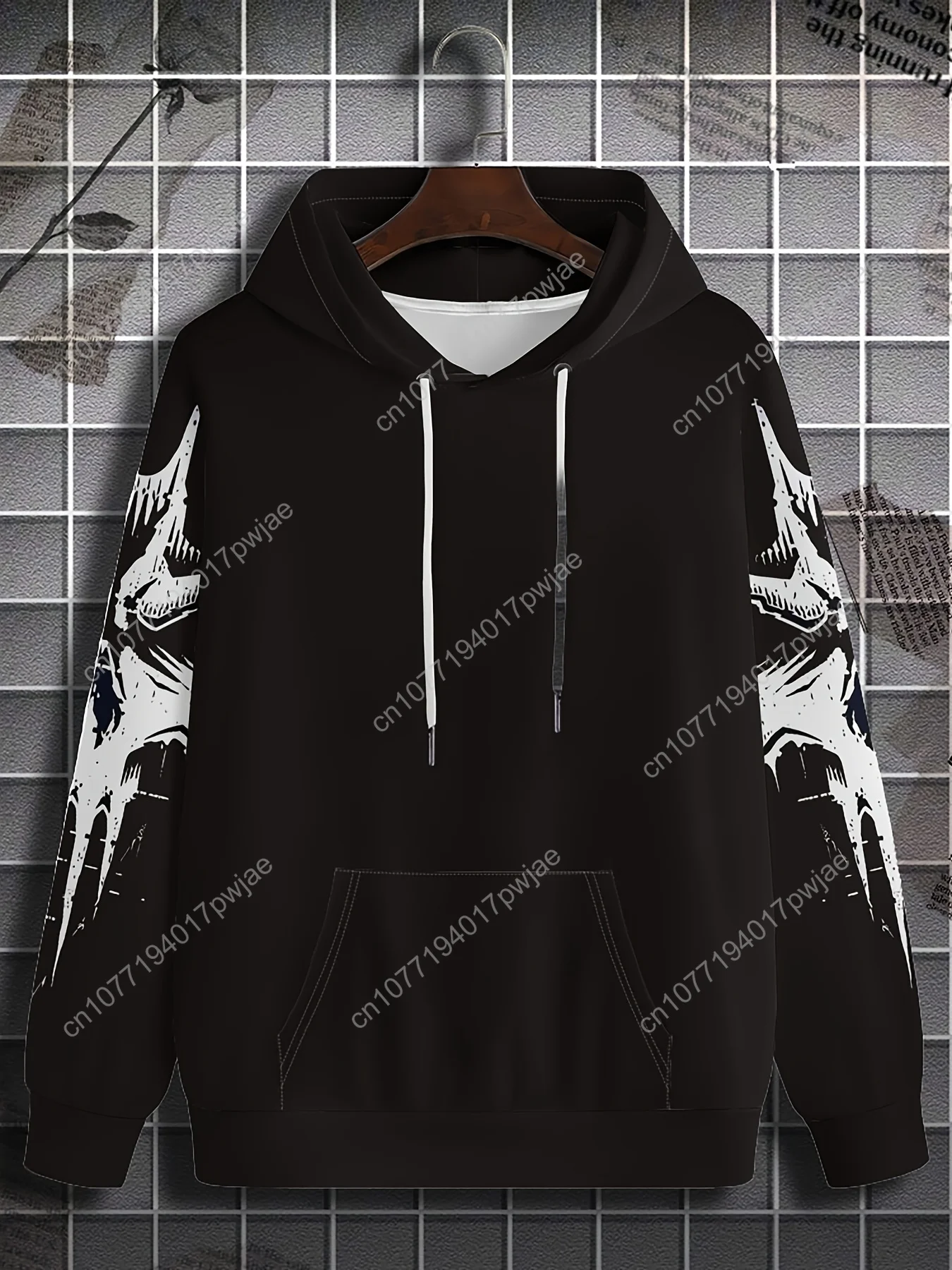 Мужская креативная толстовка с абстрактным 3D принтом черепа и карманом-кенгуру, повседневная вязаная толстовка из полиэстера с длинными рукавами и капюшоном для улицы