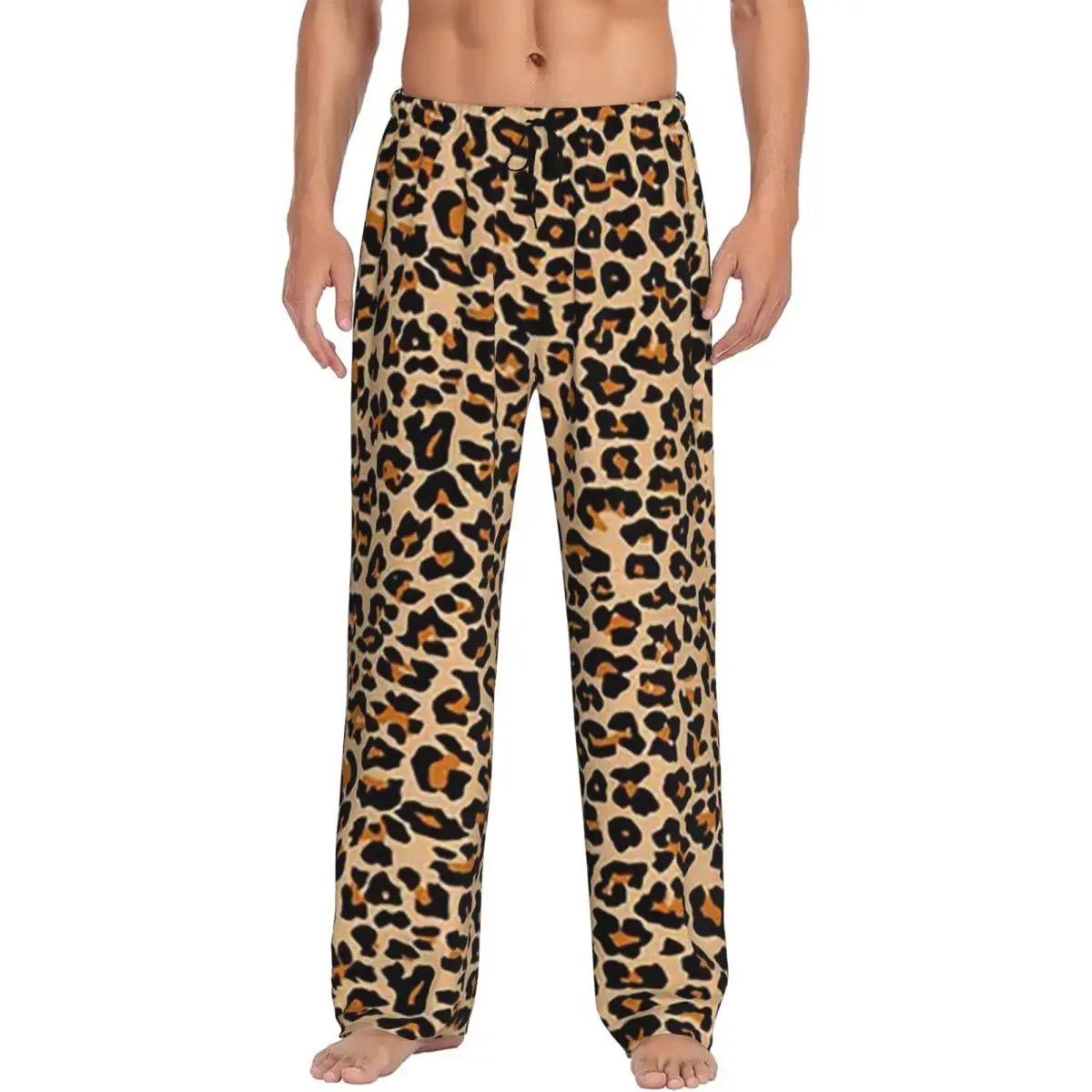 Custom Leopard Spotty Print Face Mask Pajama Pants Men Sleepwear Sleep Lounge Bottoms with Pockets