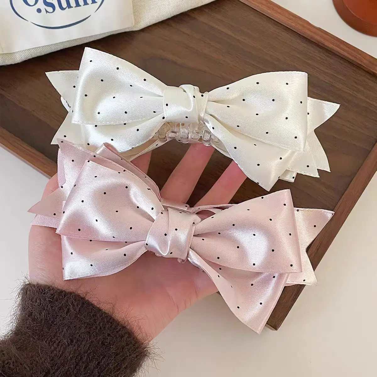 

Заколка для волос в горошек с бантом, атласная заколка-банан для высокого хвоста, стильный держатель для хвоста, элегантный аксессуар для волос