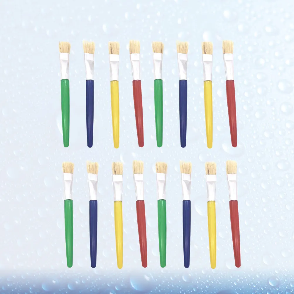 

28 pcs Kids Painting 4 Colors Flat Head Graffiti Brush Set Plastic Handle Swine Hair Durable Drawing Pen For Children Adults Diy