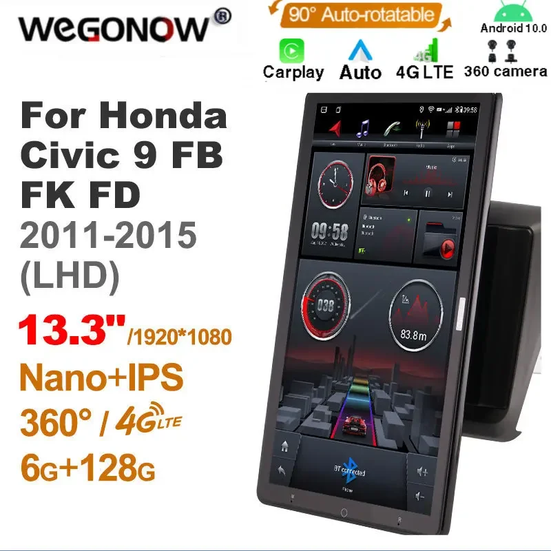 

13.3 Inch Ownice 1Din Android10.0 Car Radio 360 Panorama for Honda Civic 9 FB FK FD 2011-2015 Auto Audio SPDIF 4G LTE NO DVD