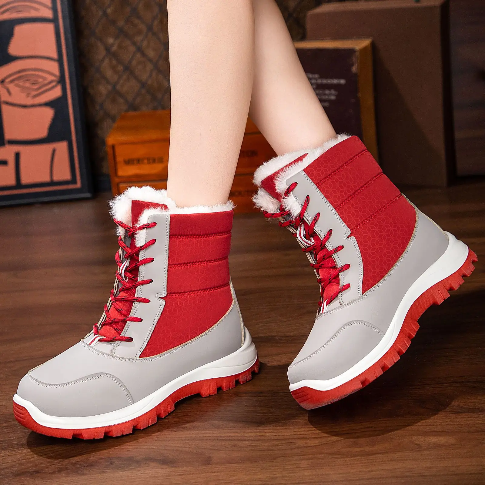 

Winter New Style Large Size Fleece Lined Thick Long Boots Polyurethane Lightweight Cotton Shoes Warm Snow Boots