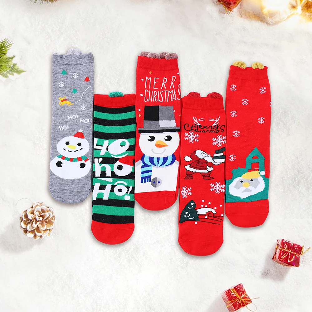 5 Pairs Christmas Socks Tree Snow Elk Cotton Peonfly Winter Happy Christmas Socks Gift Men New Year Santa Claus