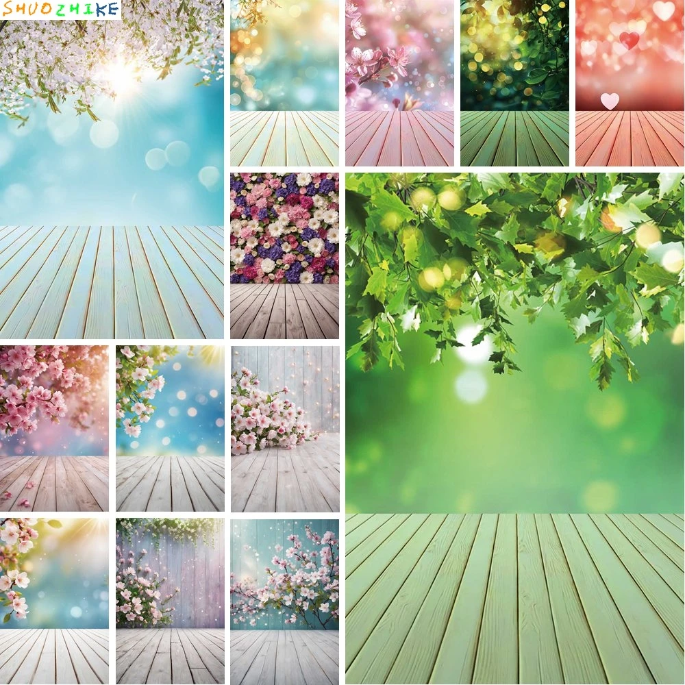 

Spring Flower Shimmer Wall Photo Backdrop Green Grass Leaves Bokeh Wallpaper Background Photography Studio Shooting Prop