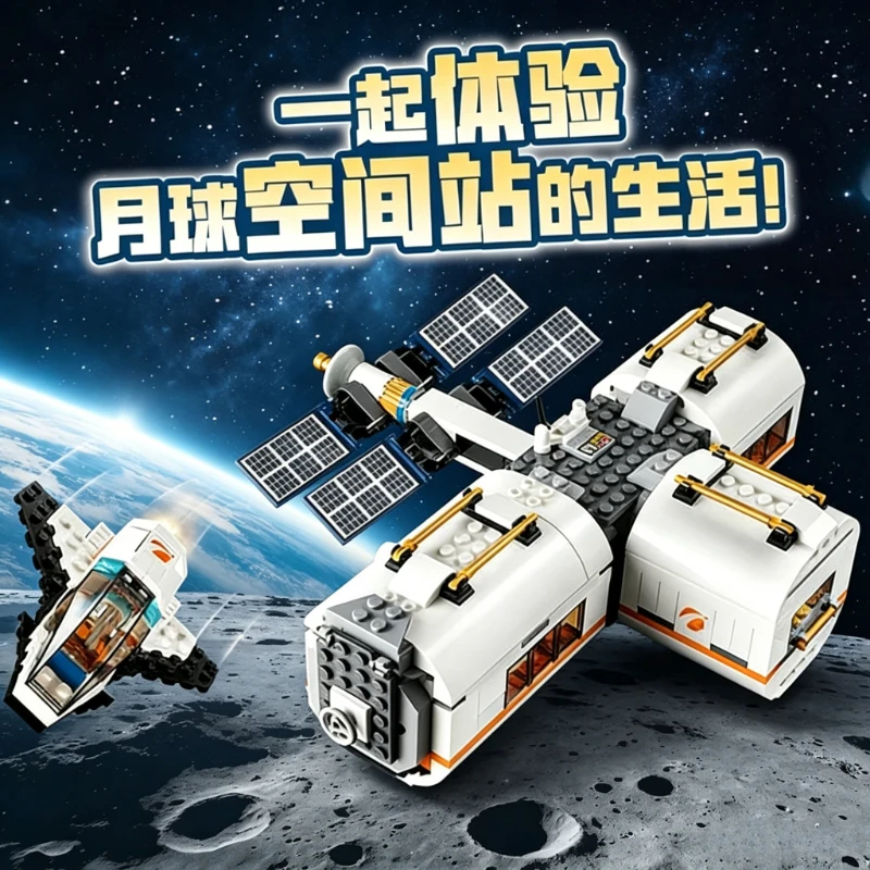 Compatible MOC Sets City Series Building Blocks 60227 Lunar Space Satellite Station NASA Space Ship Assembly Toys For Children