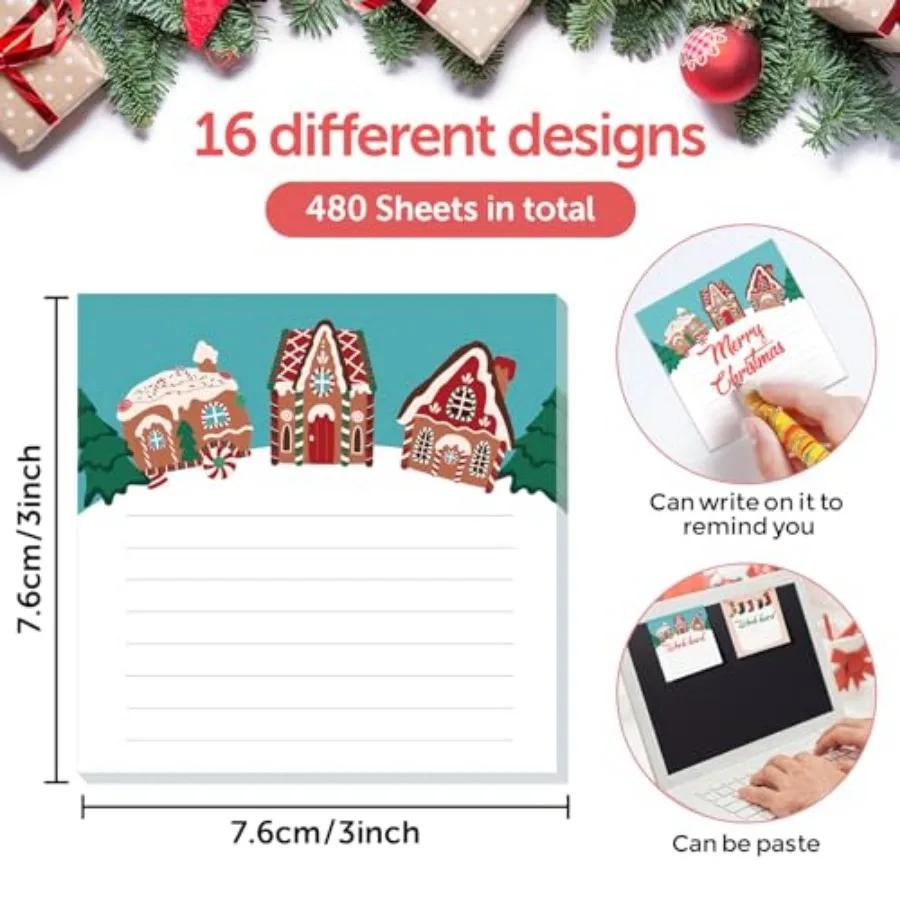 Pcs Sticky Note Pads with Socks, Work-Study Notes, 480 Pieces of Self-Adhesive Removable Memo Pads Styles, 30 Sheets Each for L