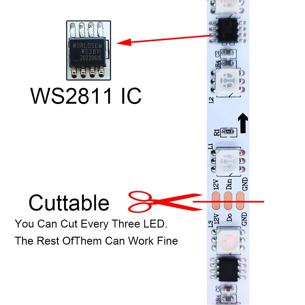 WS2815 WS2811 RGB LED Strip DC12V RGBIC Smart Addressable Pixel Flexible Light Tape 30/60/144LEDs/m Black/White PCB IP30/65/67