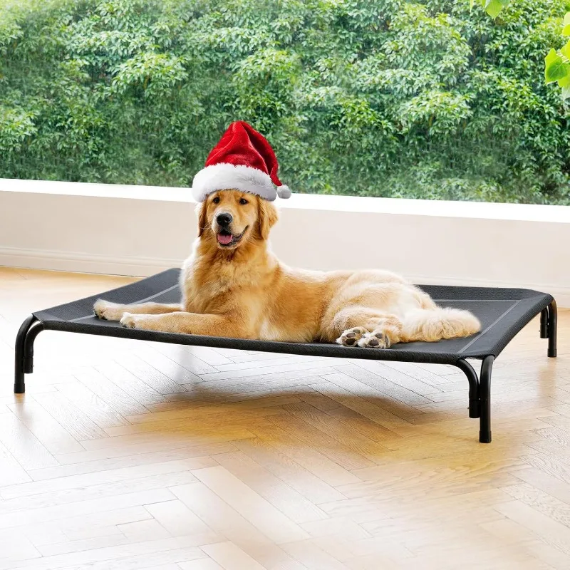 Elevated Dog Bed Raised Outdoor Dog Cot for Large Dogs, Installation Requires No Tools, Frame with Washable Cooling Breathable