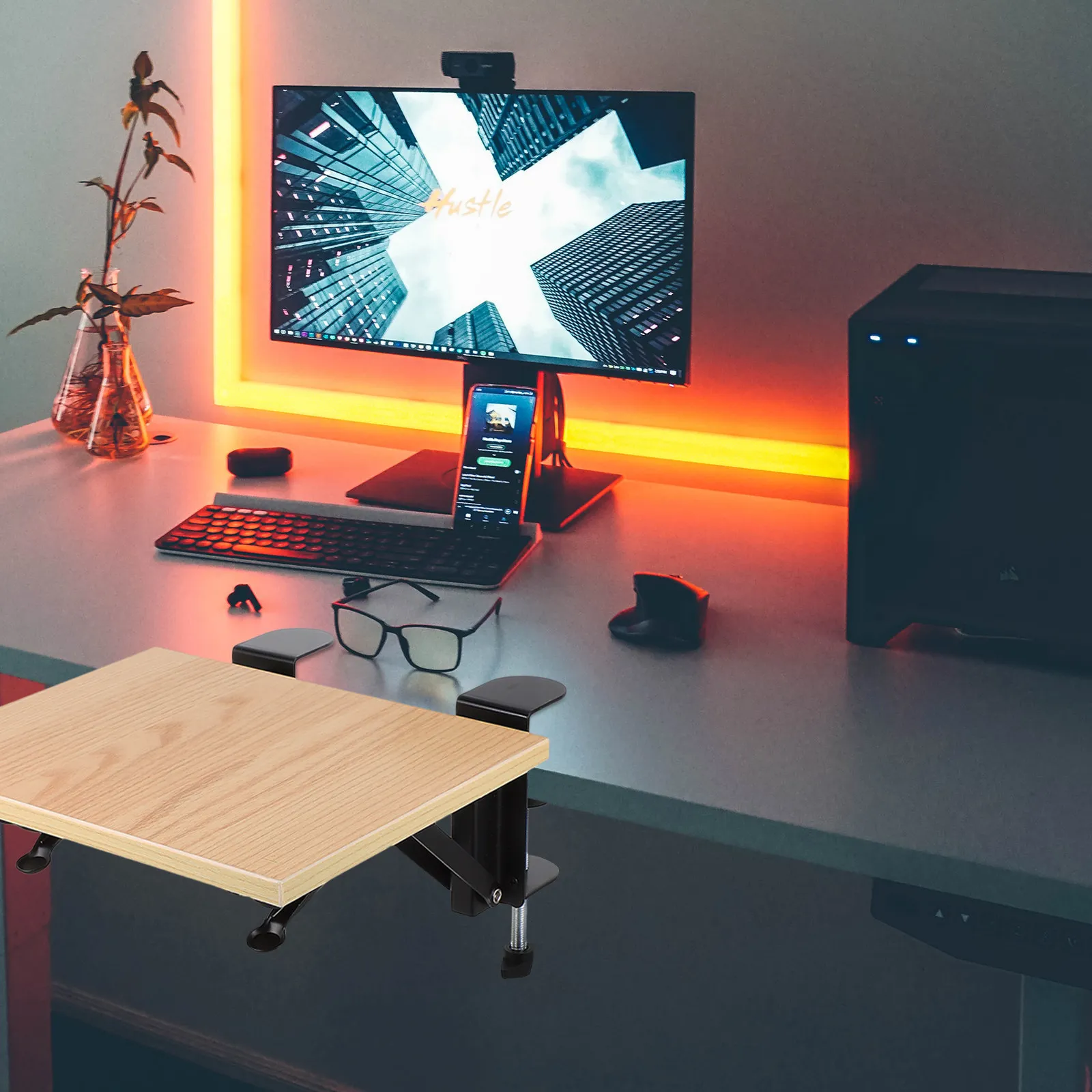 Foldable Computer Hand Bracket with Mouse Pad Wooden ABS Alloy Wrist Support for Desk Ergonomic Arm Relief Long Working Hours