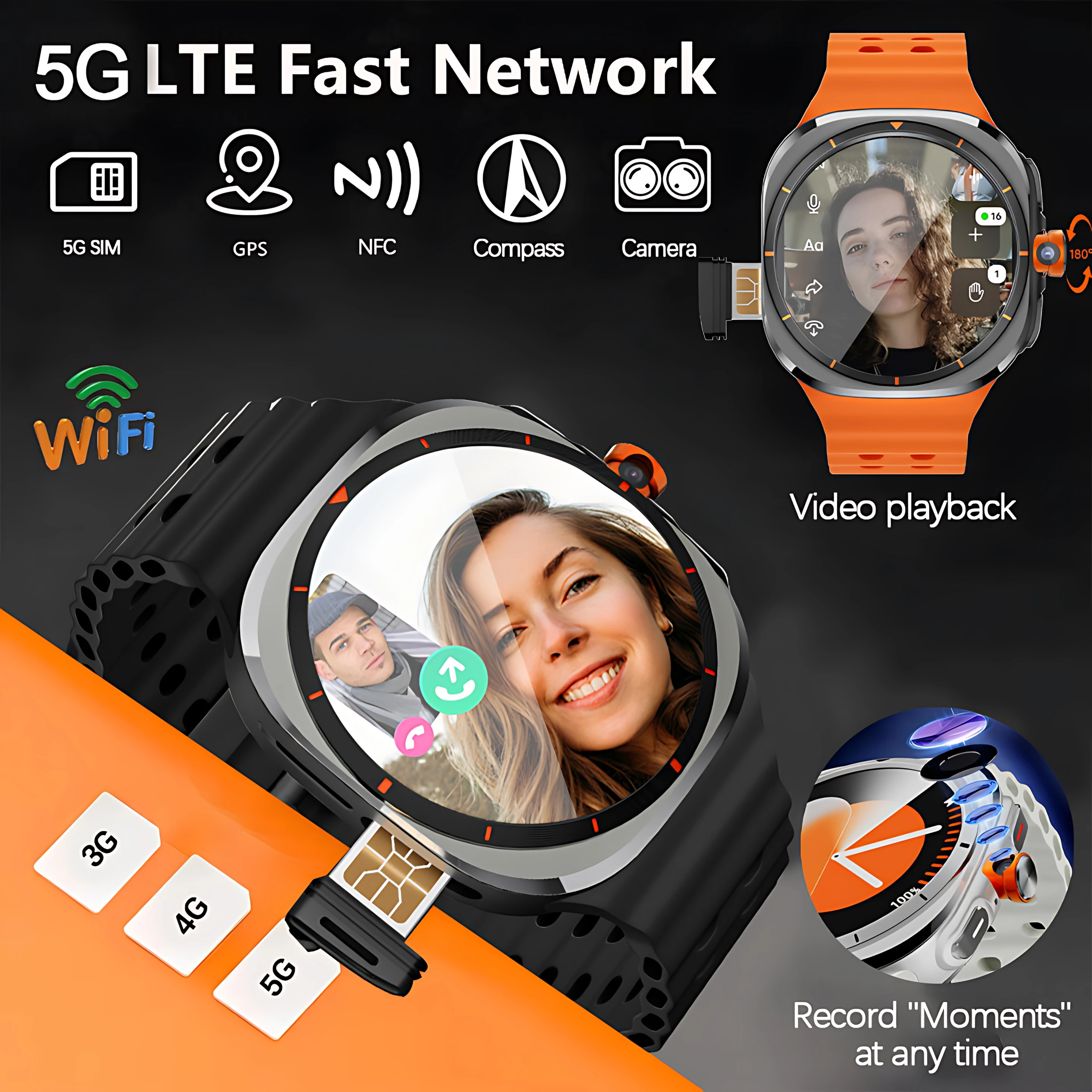 U8 كاميرا دوارة مكالمة فيديو 4G ساعة ذكية خطوة المقتفي 32 جيجابايت ذاكرة بطاقة SIM مع واي فاي لتحديد المواقع مقاوم للماء جوجل خريطة اللعب مخزن #3