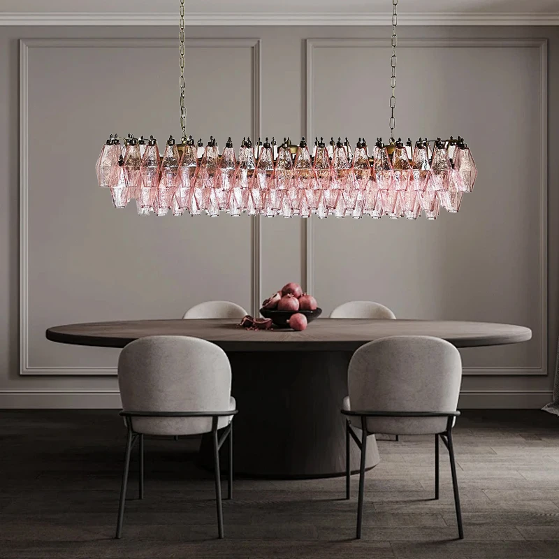 Nordic Vintage Pink Gray Clear Glass Ceiling Pendant Light Long, Home Decoration Dining Room Pendant Lamp Luxury Suspension Lamp