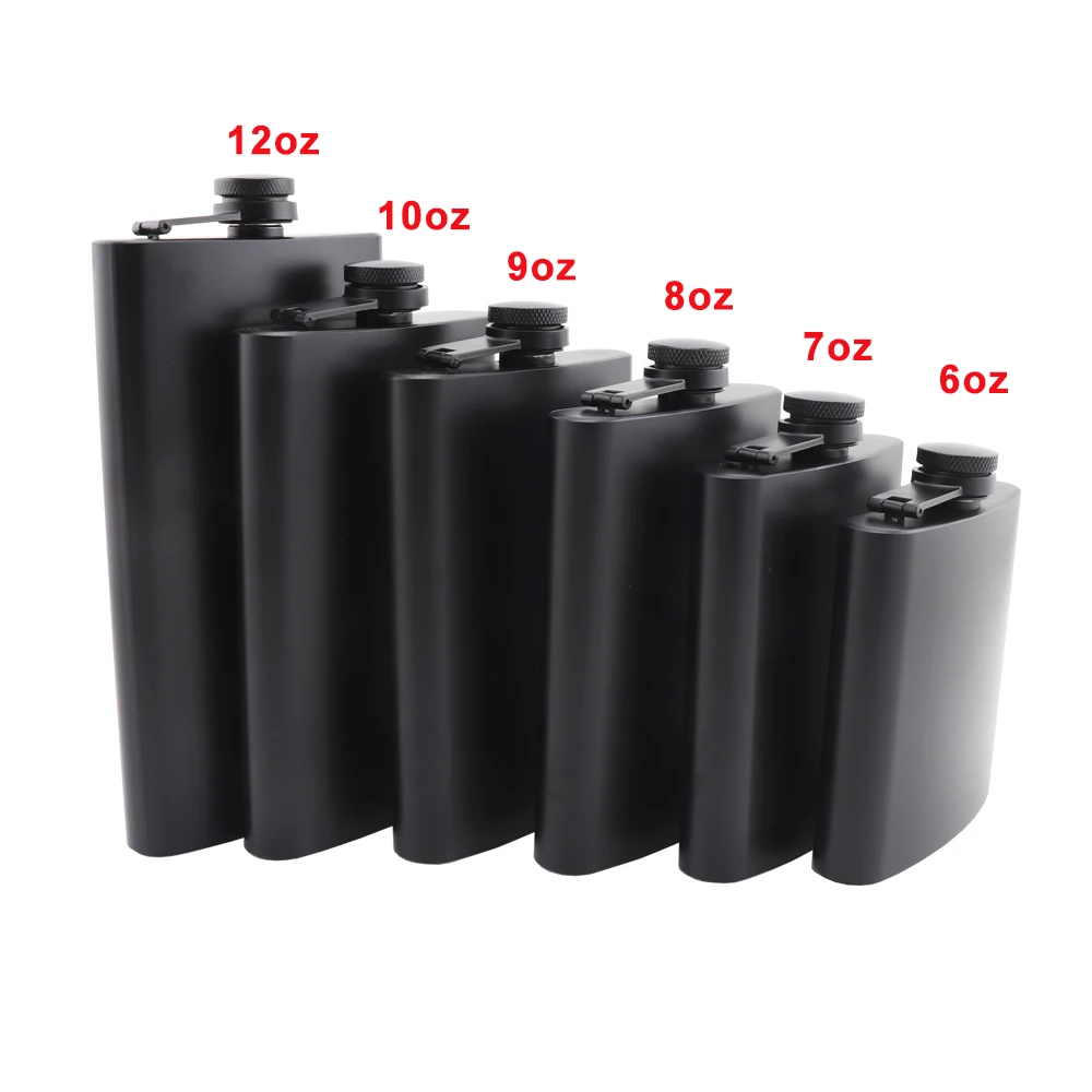 6 7 8 9 10 12 Oz Hip Flasks Matte Black Stainless Steel Liquor Flask with Funnel for Outdoor Travel Camping Wedding Party