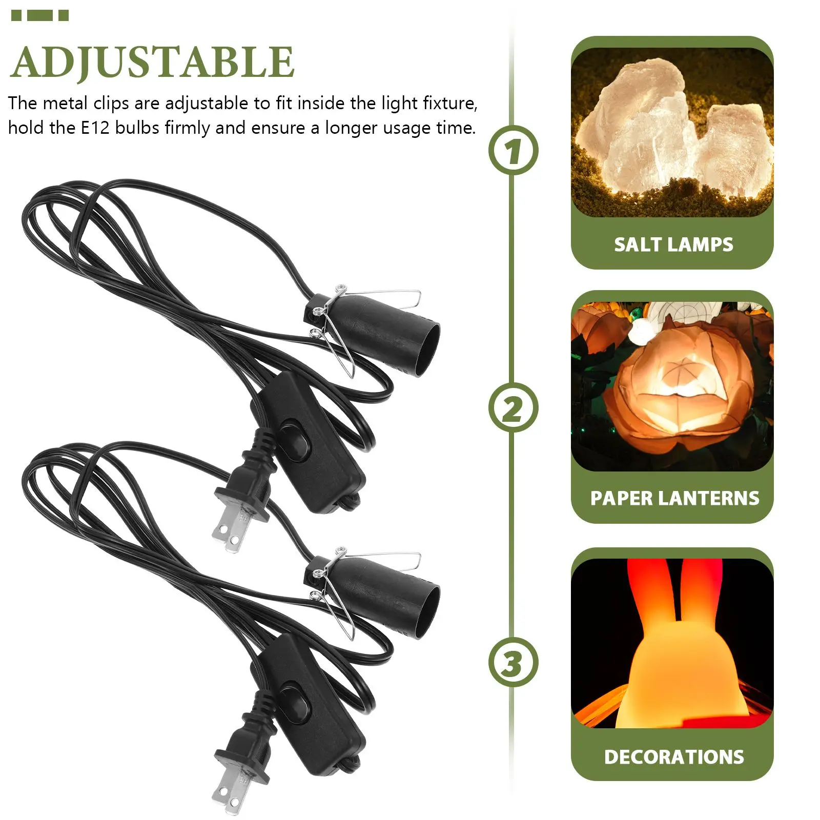 2pcs Lamp Socket Cord Replacement US Plug E12 Candelabra Sockets Light Lamp Cord Christmas Village Halloween