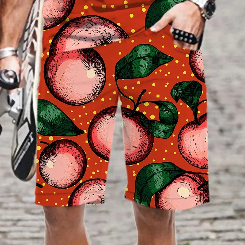 Calções de praia para homens com estampa de frutas tropicais 3D, calções havaianos, gráfico floral, verão, novo, Harajuku