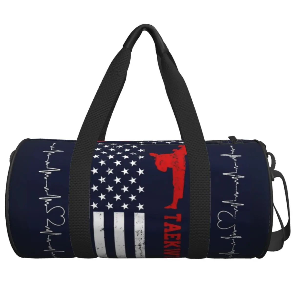 Taekwondo America Flag Blue Retro Sports Bags Training Gym Bag Large Colorful Handbags Men Women Pattern Waterproof Fitness Bag