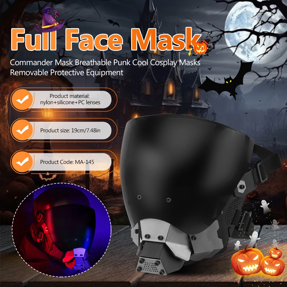 Full Face Cyberpunk Cosplay Breathable Mask Tactical Mask Double Sided Anti-fog Lenses Airsoft Paintball Wargame Protective Gear