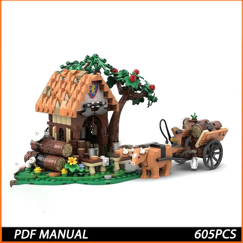 

Набор строительных блоков MOC из 605 деталей: модель деревянной хижины Львиных рыцарей, уникальная архитектурная игрушка, идеальный праздничный подарок для любителей архитектуры