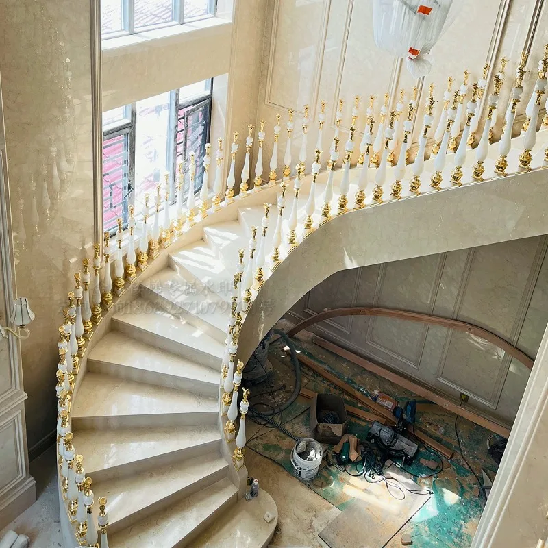 Jade villa staircase handrail guardrail column hotel clubhouse arc rotating aluminum alloy rural self-built new Chinese style