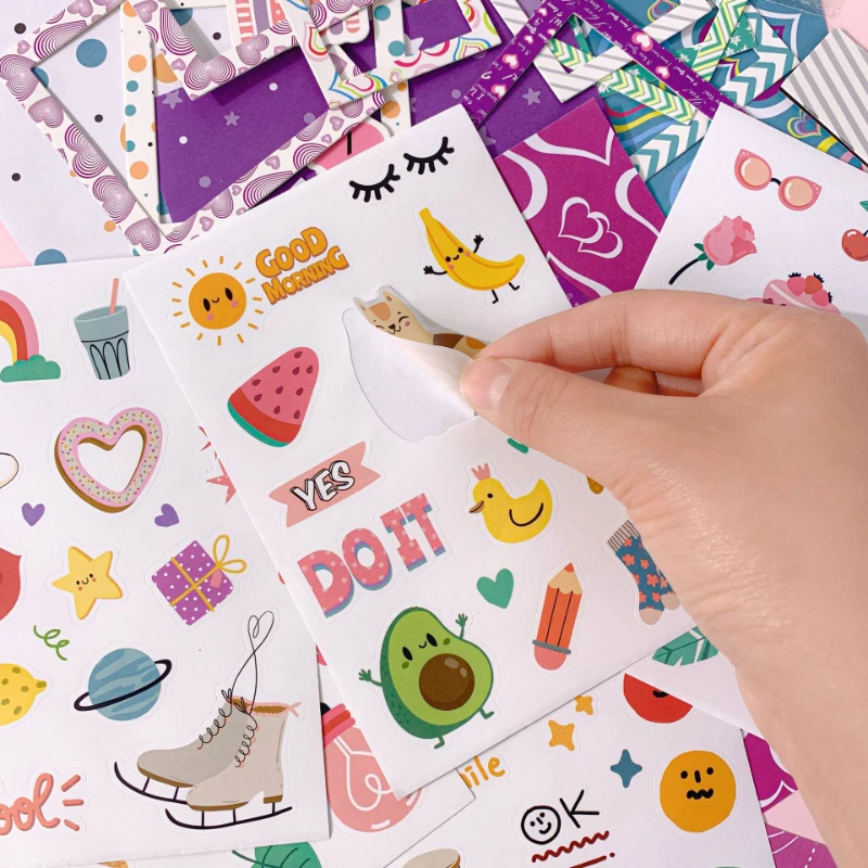 Jounary Purple Hand Ledger Scrapbooking Set Diary Gift Box Clipping Thin Sticker Children\'s DIY Stationery Supplies