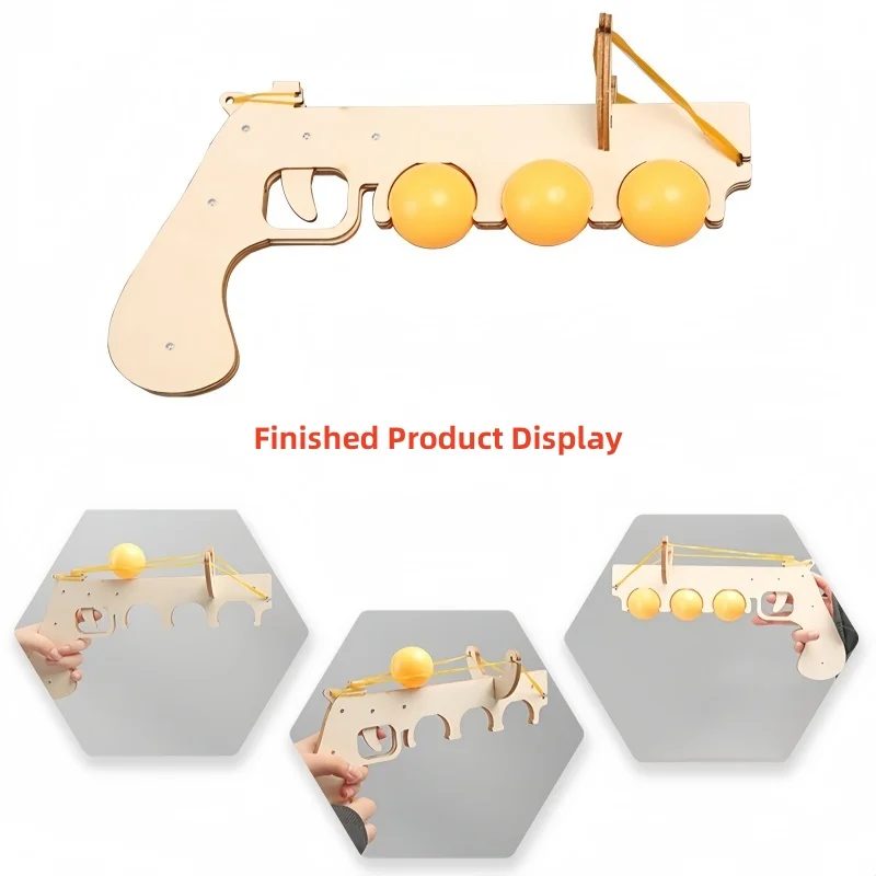 DIY Wooden 3D Puzzle Table Tennis Elasticity Model Science Kit - Parent-child Interaction Physics Assembly Educational  Toy Gun