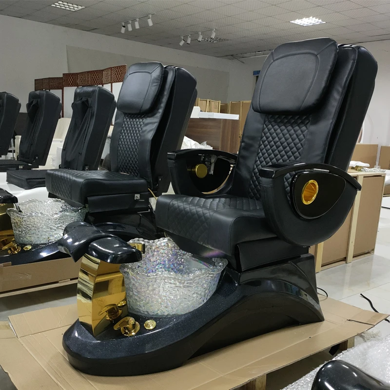 

Luxury Black Electric Pedicure Chair With Massage Drainage Pump Can Be Customized Color Logo For Nail Shop