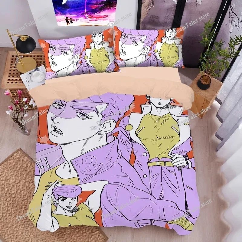 Anime Bizarre Adventure Bedding Set JoJo's Duvet Cover Pillowcase Jotaro Kujo Quilt Cover for Boys Girls Twin Queen Size