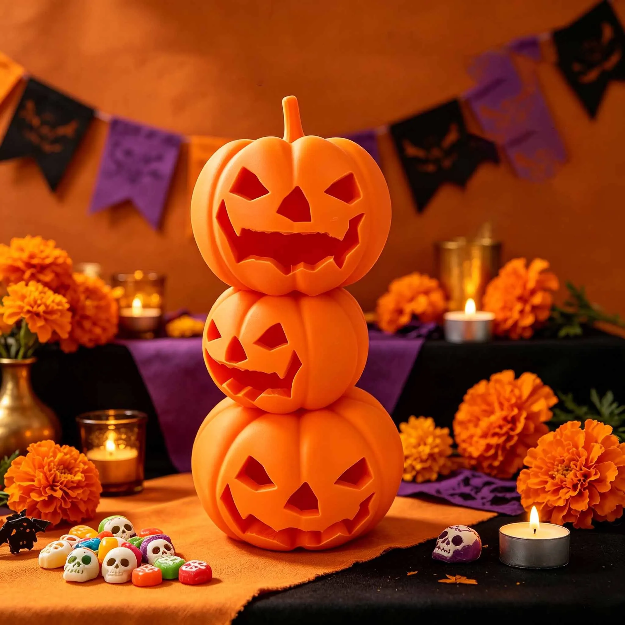 3-Tier Stacked Pumpkin Lantern 3D Print Ornament Halloween Lantern Decor Desktop Halloween Party Tabletop Display Figurine Gifts