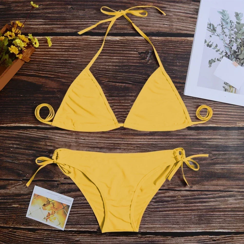 Women Sexy Summer Bandage Thong Bikini Set Swimsuit Style Brazilian Swimwear Three-point Strap Ultra-thin Female Bikini Sets