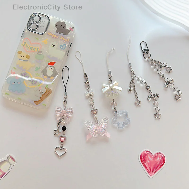 

Милый брелок из бисера-бабочки для камеры IP 11 — подвеска ручной работы 1 шт.; Подвески для телефона Kawaii Y2K Sweet Girl's Love с пятиточечной звездой