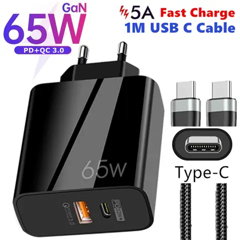 Supercharge USB Type C Cable QC3.0 65W PD Fast Charger for Samsung iPhone Xiaomi Huawei Universal Quick Charger