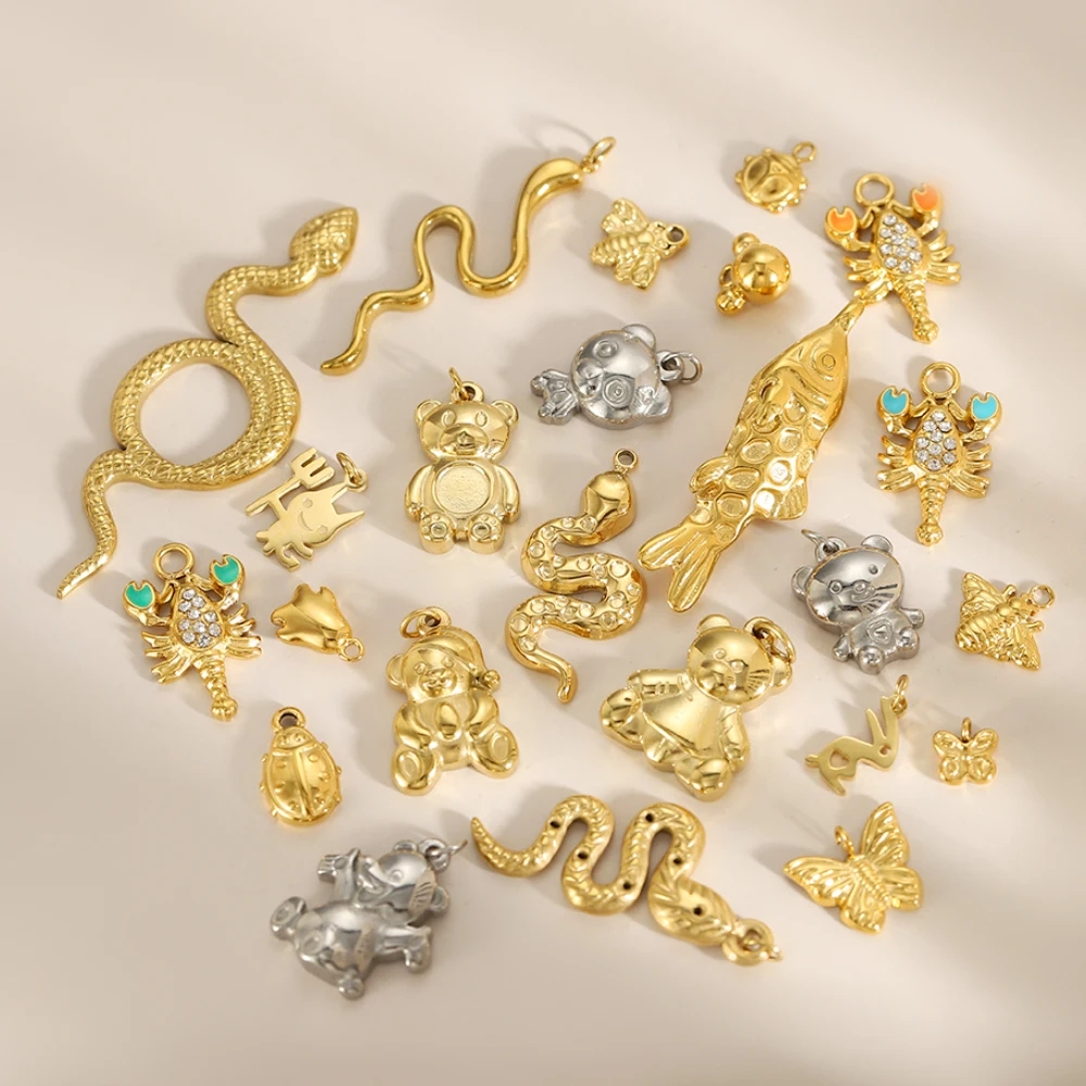 CARLIDANA nouveauté bricolage breloques en acier inoxydable plaqué or serpent ours en peluche abeille papillon pendentif Animal pour la fabrication de bijoux