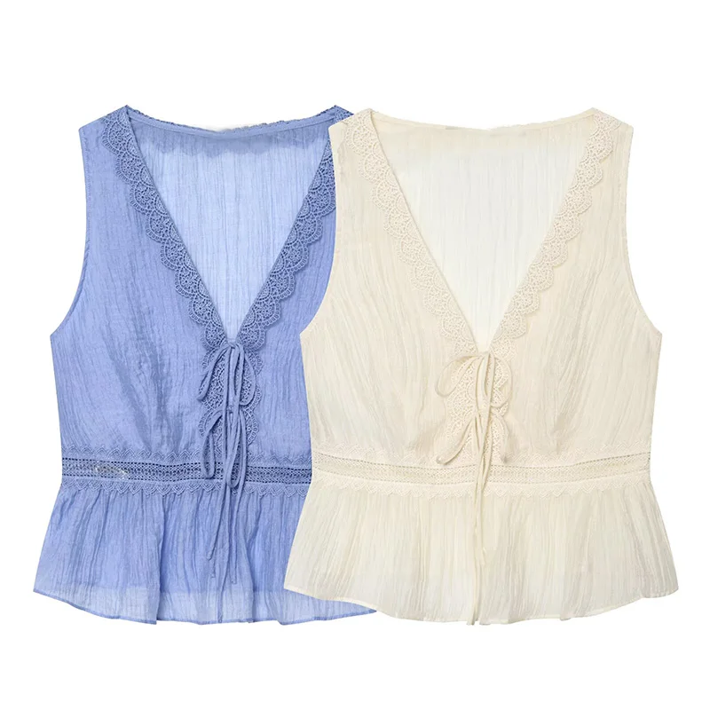 Women's Sleeveless Lace Top New 2026 Summer Women Simple V-Neck Sleeveless Lightweight Solid Camisole Female Chic Tops