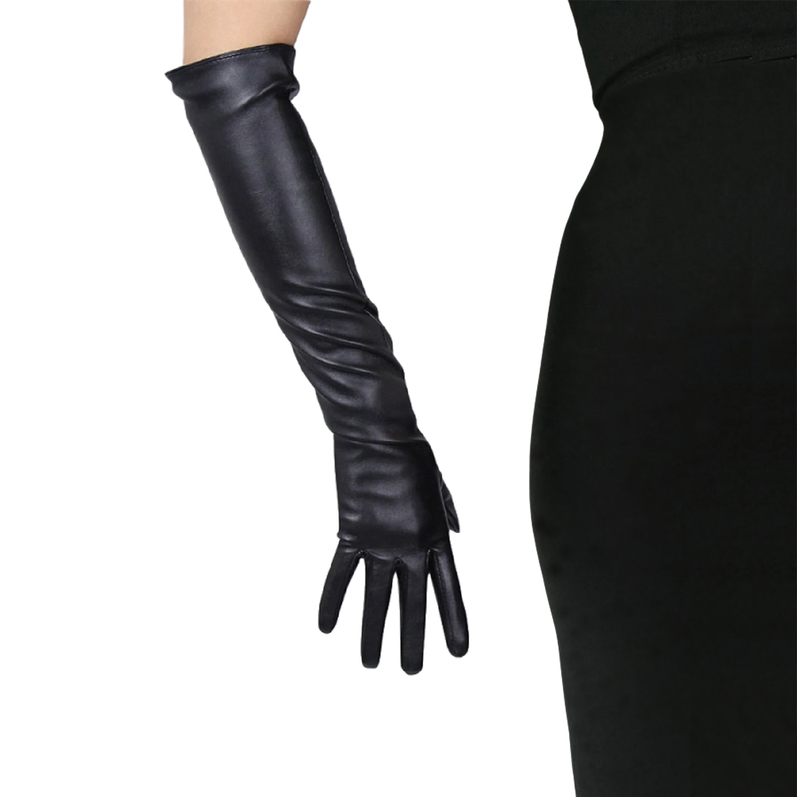 

LaSally Women's Black Long Leather Gloves Faux Leather Elbow Opera Gloves Party Stage Costume Evening Fashion Cosplay Glove