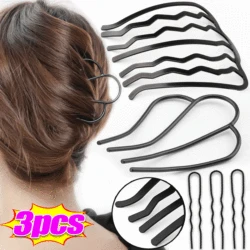 1-3PCS Black Metal Hair Fork Clip Women Hair Pin Combs Messy Bun Hairpin Clip Side Combs Updo Sticks Hair Styling Tool