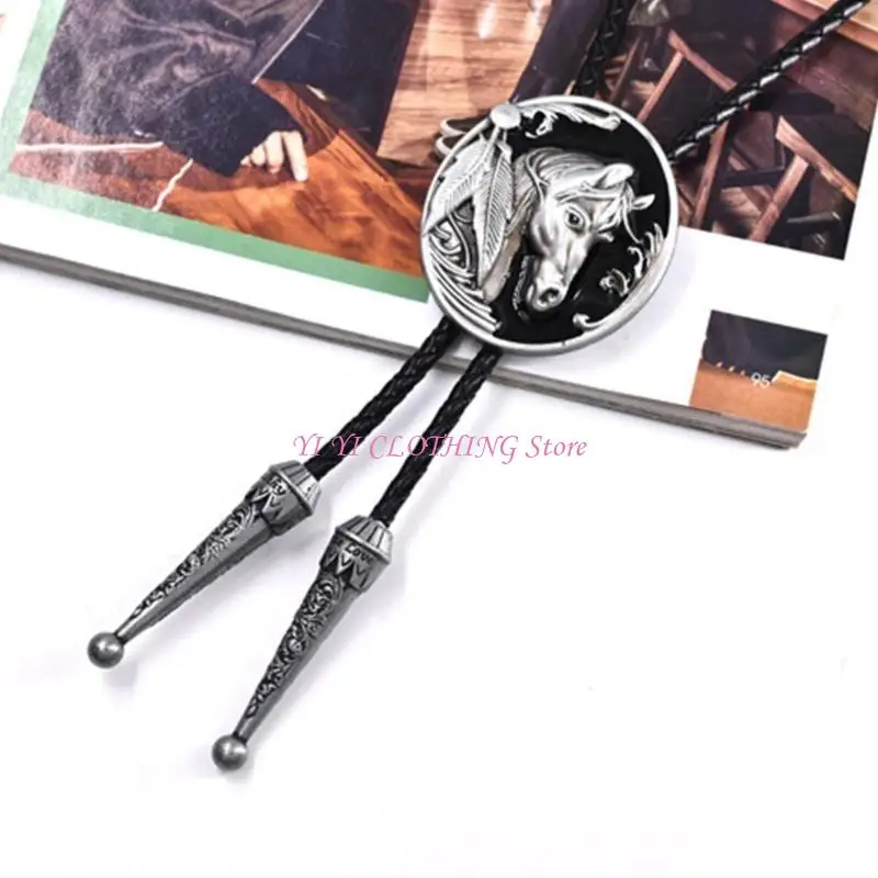 

N5KF Bolo Tie for Men Carnivals Western Necktie Relief Horse Buckle Decors Bolo Tie Halloween Accessories Necktie Men Women