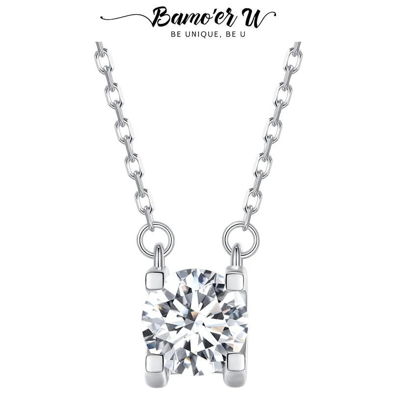 

Bamoer U 1.0CT Moissanite Necklace 925 Sterling Silver Unique Four Corners Prong Setting Design Necklace Women Fine Jewelry