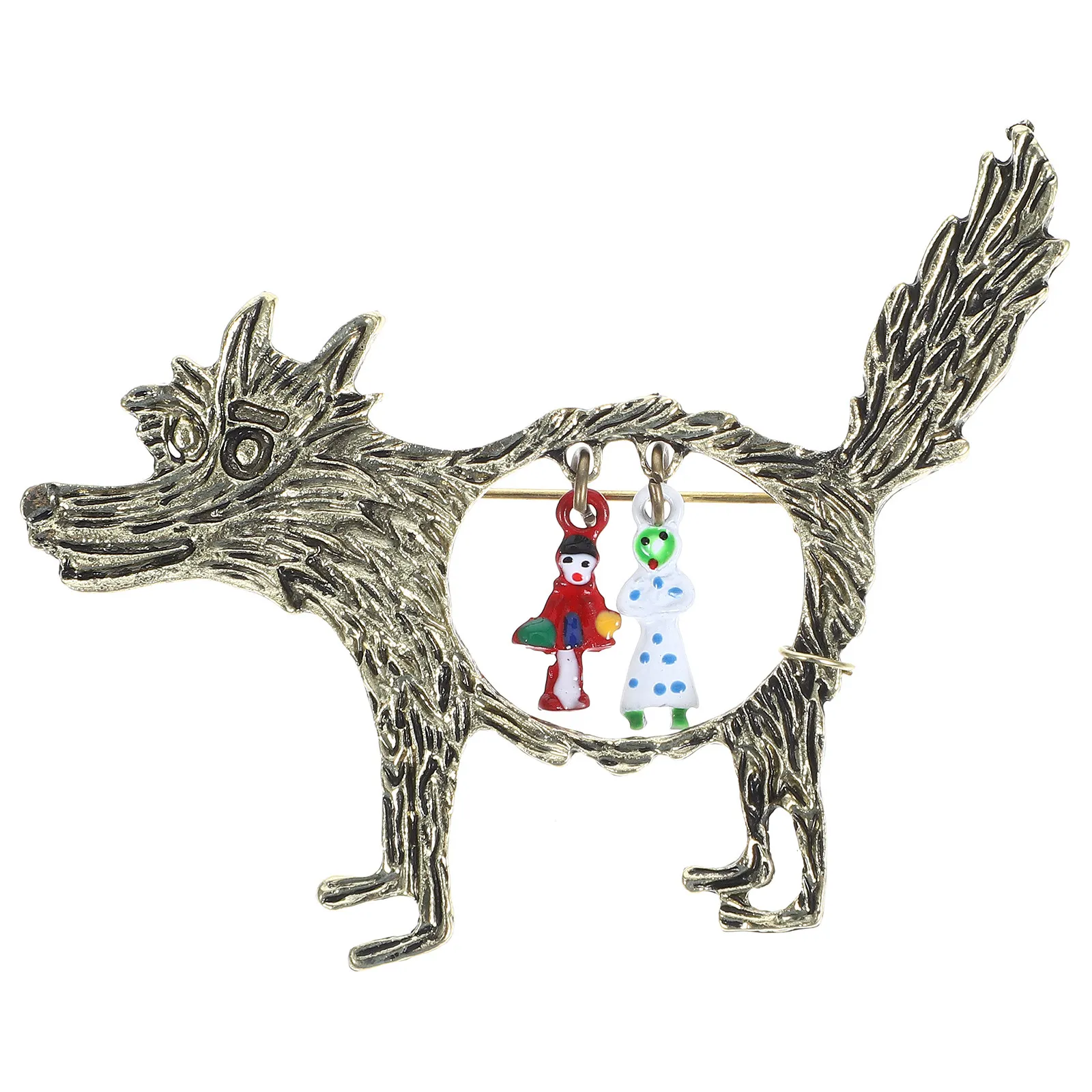 Retro Wolf Brooch Pin Jewelry Little Red Riding Hood Pin For Women Birthday Animal Cartoon Lapel Button Pins Jewelry Brooches