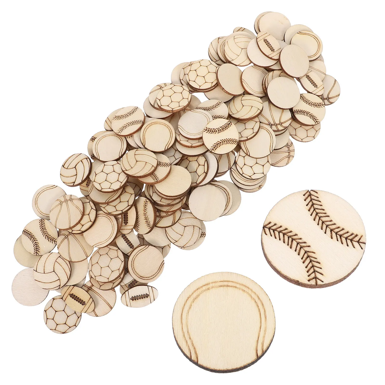 

150 шт. заготовок деревянных спортивных мячей (футбол, волейбол) с гладкой поверхностью для детского творчества, обучения и DIY-граффити