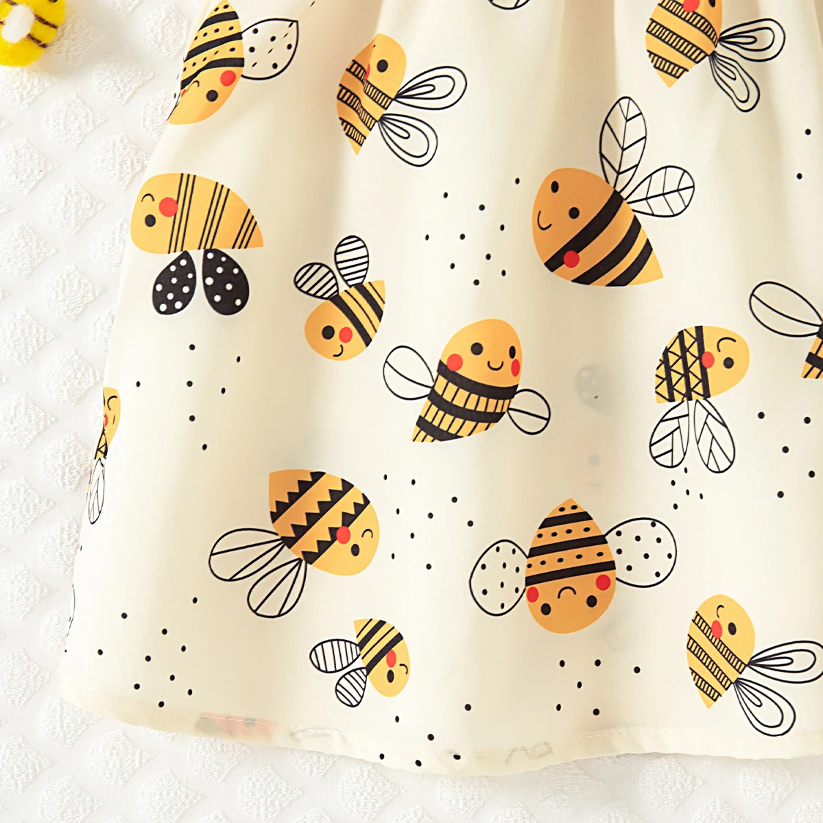 Summer New Yellow Little Fly Sleeve Baby Girl Dress, Cartoon Bee Print Children\'S Sleeveless Clothes+Bow Headband (0-3 Years)