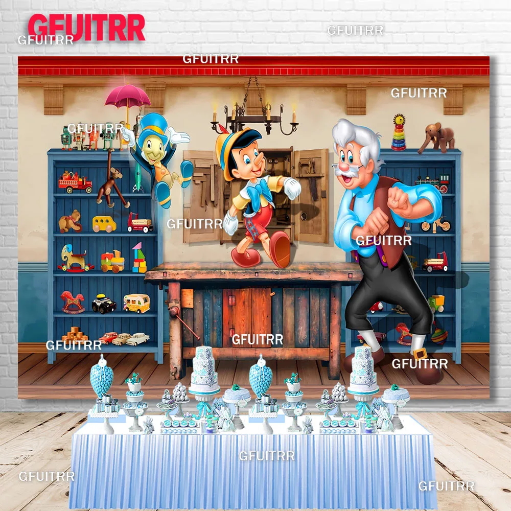 ピノッキオ-子供の写真の背景,誕生日パーティーの背景,ベビーシャワーの装飾,写真スタジオ,ブースのアクセサリー,おじいちゃん,カーペント
