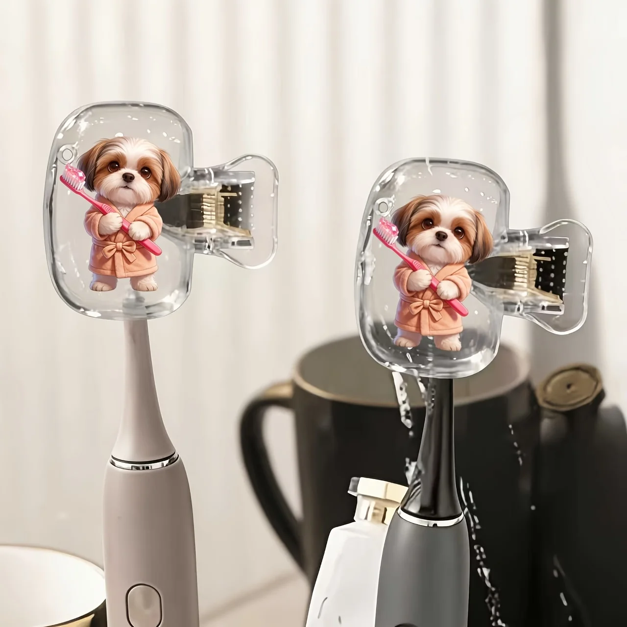 2pcs Shih Tzu Holding a Toothbrush Toothbrush Holder Clip Keeps Your Toothbrush Neat and Protects Your Oral Health gift for lady